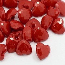 Honeyhandy Acrylic Shank Buttons, 1-Hole, Dyed, Faceted, Heart, Dark Red, 14x14x3mm, Hole: 2mm