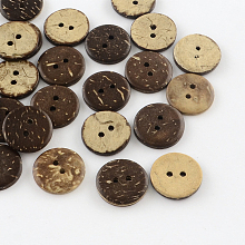 Honeyhandy 2-Hole Flat Round Coconut Buttons, Coconut Brown, 18x3mm, Hole: 2mm