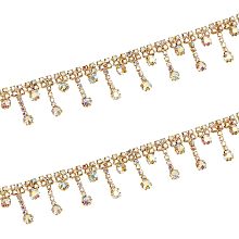 BENECREAT 6 Feet Rhinestones Fringe Trim Ribbon Golden Irregular Style Tassel Crystal AB Cup Chains for Wedding Dress Decoration Necklace DIY Clothing Accessories