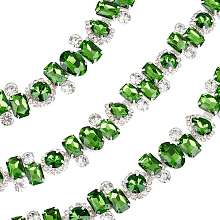 Gorgecraft Brass Rhinestone Strass Chains, Geometry Rhinestone Cup Chain, Platinum, Peridot, 17~21.5x8mm, 1 Yard/box