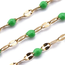 Honeyhandy Ion Plating(IP) 304 Stainless Steel Link Chains, with Spool, with Enamel, Soldered, Golden, Lime Green, 4~10x2x0.4~2mm, about 32.8 Feet(10m)/roll