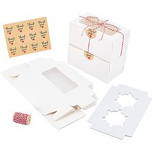 NBEADS 20 Sets Cupcake Box Set, 6.26x3.54x2.99 White Bakery Boxes with 2 Inserted Holders and Window Food Grade Cupcake Containers with Stickers and Cords for Proposal Birthday Party Wedding