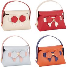 WADORN 4 Colors Mini Handbag Gift Bags, PU Leather Bowknot Gift Boxes Foldable Candy Bags for Birthday Party Wedding Valentines's Day Gift Wrap, 4.7x5.1x2.7 Inch