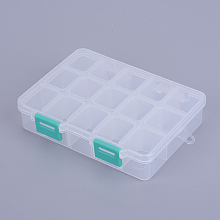 Honeyhandy Organizer Storage Plastic Box, Adjustable Dividers Boxes, Rectangle, Medium Turquoise, 14x10.8x3cm, Compartment: 3x2.5cm, 15 compartment/box