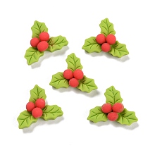 Honeyhandy Resin Cabochons, Christmas Theme, Holly Leaves, Yellow Green, 21x26x8.5mm