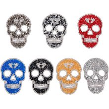 SUPERFINDINGS 7Pcs 3.54x2.56x0.08Inch Skull Rhinestone Patches 7 Colors Rhinestone Skull Iron on Patches Skull Head Rhinestone Patches for Jackets Hat Clothing Bags Decoration