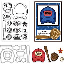 GLOBLELAND Baseball Theme Clear Stamps and Die Cuts Baseball Cap Gloves Bat Silicone Stamp Cards and Metal Cutting Die for Card Making and DIY Embossing Scrapbooking