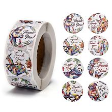 Honeyhandy DIY Scrapbook, 1 Inch Thank You Stickers, Decorative Adhesive Tapes, Flat Round with Animal & Word Thank You, Colorful, 25mm, about 500pcs/roll