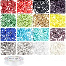 NBEADS About 1280 Pcs 16 Colors Tila Beads, 2-Hole Rectangle Glass Seed Beads with Elastic Thread, Big Eye Beading Needles for Bracelet Necklace Earring Jewelry Making