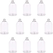 Arricraft 20 Sets Tube Clear Glass Globe Bottle Hanging Pendant Wish Bottles with Silver Alloy Cap and Bottoms for Earring Necklace Pendant Jewelry Making