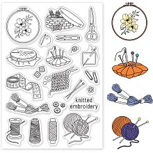 PandaHall Elite Weaving Yarn Clear Stamps, Knitting Embroidery Rubber Stamps Transparent Silicone Stamp for Cards Making DIY Scrapbooking Photo Journal Album Decoration, 4.3x6.3inch