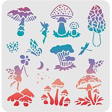 FINGERINSPIRE Mushroom Genie Drawing Painting Stencils Templates (11.8x11.8 inch) Plastic Square Reusable Stencils for Painting on Wood, Floor, Tile, Wall and Fabric