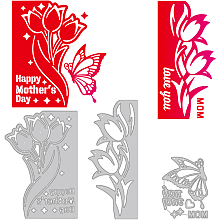 BENECREAT 3 Styles Happy Mother's Day Cutting Dies, Tulip Flower Butterfly with Word "Love You" Carbon Steel Embossing Stencils for DIY Scrapbooking, Card Making, 0.8mm Thick