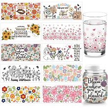 Arricraft 10 Pcs 10 Styles Cup Transfer Sticker, Flower PVC Glass Cup Transfer Paper, Inspirational Words Rub on Stickers UV DTF Butterfly Cup Wrap Sticker Waterproof Rub Decals