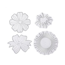 Carbon Steel Cutting Dies Stencils, for DIY Scrapbooking, Photo Album, Decorative Embossing Paper Card, Matte Platinum Color, Flower, 38.5~54x42~54.5x0.7mm, 4pcs/set