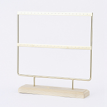 Honeyhandy Iron 2-Tier Earring Display Stand, for Hanging Dangle Earring, with Wood Pedestal, Golden, 25.2x25.5x5cm