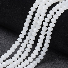 Honeyhandy Glass Beads Strands, Imitation Jade, Faceted, Rondelle, White, 10x8mm, Hole: 1mm, about 65~66pcs/strand, 20.8~21.2 inch(53~54cm)