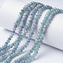 Honeyhandy Electroplate Glass Beads Strands, Imitation Jade, Full Rainbow Plated, Faceted, Rondelle, Light Blue, 4x3mm, Hole: 0.4mm, about 123~127pcs/strand, 16.5~16.9 inch(42~43cm)