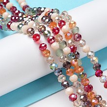 Honeyhandy Glass Beads Strands, Faceted, Rondelle, Crimson, 4~4.5x3.5mm, Hole: 1mm, about 121~127pcs/strand, 16.61inch~17.20 inch(42.2~43.7cm)