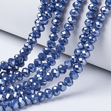 Honeyhandy Electroplate Glass Beads Strands, Pearl Luster Plated, Faceted, Rondelle, Steel Blue, 3x2mm, Hole: 0.8mm, about 165~169pcs/strand, 15~16 inch(38~40cm)