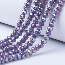 Honeyhandy Electroplate Glass Beads Strands, Opaque Solid Color, AB Color Plated, Faceted, Rondelle, Slate Blue, 3x2mm, Hole: 0.8mm, about 145~150pcs/strand, 34~35cm