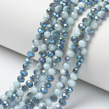 Honeyhandy Electroplate Opaque Solid Color Glass Beads Strands, Half Plated, Blue Plated, Faceted, Rondelle, Light Blue, 4x3mm, Hole: 0.4mm, about 123~127pcs/strand, 16.5~16.9 inch(42~43cm)