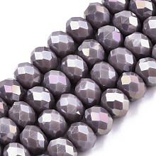 Honeyhandy Electroplate Glass Beads Strands, Opaque Solid Color, AB Color Plated, Faceted, Rondelle, Slate Blue, 6x5mm, Hole: 1mm, about 83~85pcs/strand, 38~39cm