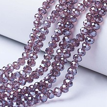 Honeyhandy Electroplate Glass Beads Strands, Pearl Luster Plated, Faceted, Rondelle, Old Rose, 2.5x2mm, Hole: 0.4mm, about 170pcs/strand, 11.8 inch(30cm)