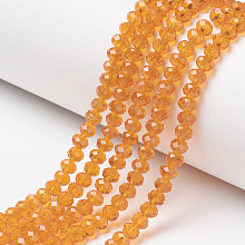 Honeyhandy Glass Beads Strands, Faceted, Rondelle, Dark Orange, 4x3mm, Hole: 0.4mm, about 123~127pcs/strand, 16.5~16.9 inch(42~43cm)