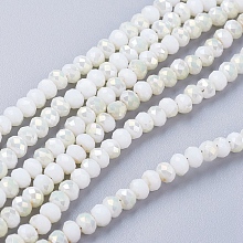 Honeyhandy Electroplate Glass Faceted Rondelle Beads Strands, Imitation Jade, Half Plated, WhiteSmoke, 4x3mm, Hole: 1mm, about 123~127pcs/strand, 16.5~16.9 inch(42~43cm)