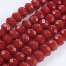 Honeyhandy Opaque Glass Beads Strands, Faceted, Rondelle, Red, 8x6mm, Hole: 1~1.5mm, about 70~72pcs/strand, 16.9~17.3 inch(43~44cm)