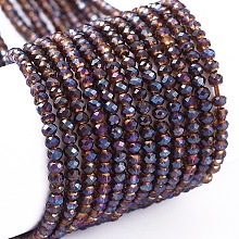 Honeyhandy Electroplate Glass Beads Strands, Full Rainbow Plated, Faceted, Rondelle, DarkSlate Blue, 2x1.5mm, Hole: 0.6mm, about 235~247pcs/Strand, 14.57~14.76 inch(37~37.5cm)