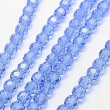 Honeyhandy Glass Beads Strands, Faceted, Round, Light Sky Blue, 8mm, Hole: 1.5mm, about 66~67pcs/strand, 15.12 inch~15.35 inch(38.4~39cm)