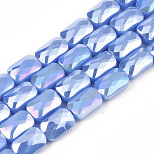 Honeyhandy Electroplate Opaque Solid Color Glass Beads Strands, AB Color Plated, Faceted, Rectangle, Cornflower Blue, 7x4x3mm, Hole: 1mm, about 79~80pcs/strand, 20.47 inch(52cm)