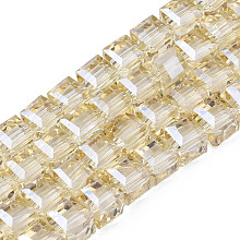 Electroplate Transparent Glass Beads Strands, , Faceted, Cube, BurlyWood, 7x7x7mm, Hole: 1.4mm, about 100pcs/strand, 26.77 inch(68cm)