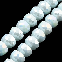 AB Color Plate Glass Beads Strands, Opaque Color, Faceted Half Round, Light Cyan, 7~7.5x5mm, Hole: 1mm, about 80pcs/strand, 20.87''~21.26''(53~54cm)