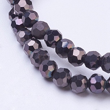 Honeyhandy Electroplate Glass Bead Strands, Faceted(32 Facets), Round, Black Plated, 4mm, Hole: 0.5mm, about 100pcs/strand, 14.2 inch