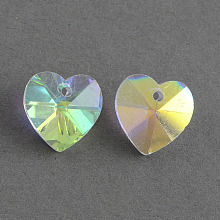 Honeyhandy Electroplated Glass Pendants, Faceted, Heart, Clear, 14x14x8mm, Hole: 1.5mm