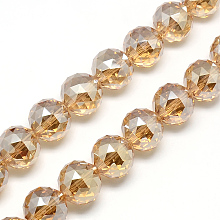 Honeyhandy Electroplate Glass Bead Strands, Faceted, Round, PeachPuff, 17~18x17~18mm, Hole: 2mm, about 30pcs/strand, 22.8 inch