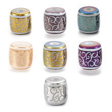 Honeyhandy Electroplate Glass Beads, Barrel with Vine Pattern, Mixed Color, 12x11.5mm, Hole: 3mm, 100pcs/bag