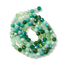 Honeyhandy Electroplate Glass Beads Strands, Faceted(32 Facets), Half AB Color Plated, Round, Green, 6x5mm, Hole: 1.4mm, about 100pcs/strand, 20.87''(53cm)