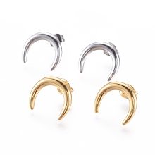 Honeyhandy 304 Stainless Steel Stud Earrings, Hypoallergenic Earrings, with Ear Nuts, Crescent Moon/Double Horn, Mixed Color, 14.5x12.5x1.5mm, Pin: 0.6mm, 6pairs/card