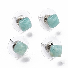 Honeyhandy Natural Amazonite Ear Studs, with 304 Stainless Steel Ear Studs, 15.5x6x6mm, Pin: 0.6mm