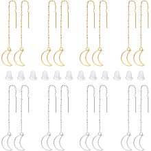 UNICRAFTALE 16pcs 2 Colors Moon Ear Thread 91.5mm Stainless Steel Dangle Long Ear Wire Hypoallergenic Metal Ear Thread with Ear Nut Long Chain Earrings