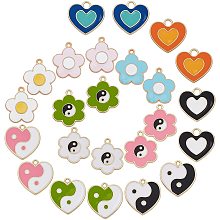 CREATCABIN 1 Box 4 Styles Alloy Colorful Flower Heart Yin Yang Shape Enamel Charms Pendants Bulk for DIY Craft Jewelry Making Accessories Findings, 24pccs