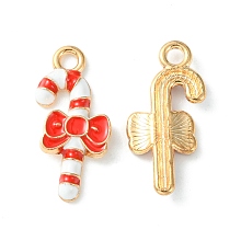 Honeyhandy Christmas Alloy Enamel Pendants, Golden, Candy Cane, 20.5x9.5x2.5mm, Hole: 2mm