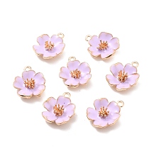 Honeyhandy Alloy Enamel Pendants, Hibiscus Flower, Light Gold, Purple, 23x19.5x6mm, Hole: 2mm