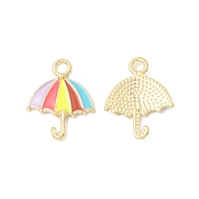 Honeyhandy Alloy Enamel Pendants, Umbrella Charm, Golden, Colorful, 19.5x15x2mm, Hole: 2.2mm