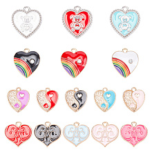 Nbeads 40Pcs 4 Style Alloy Enamel Pendants, Heart Charm, Mixed Color, 17~21x15~19x1~3.5mm, Hole: 1.8~2mm, 10pcs/style