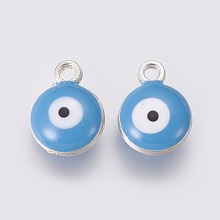 Honeyhandy Double-sided Platinum Plated Alloy Enamel Charms, Evil Eye, Cornflower Blue, 13x10x5.2mm, Hole: 1.6mm